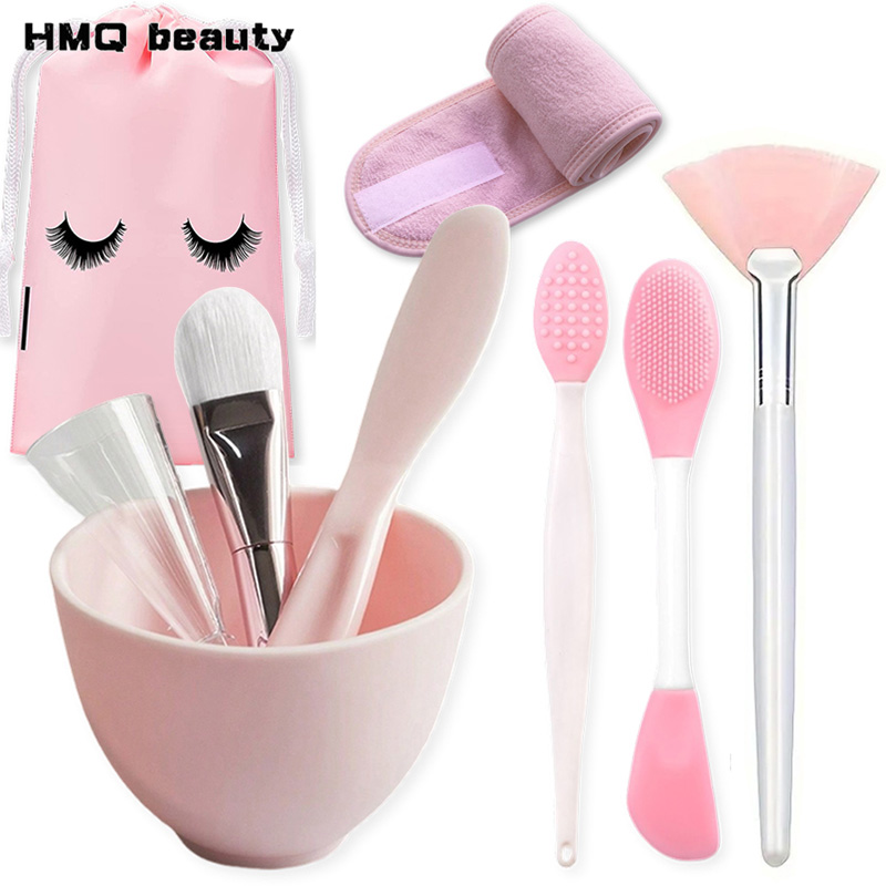 Face Mask Silicone - ชุดอุปกรณ์ผสมมาส์กหน้าซิลิโคน 9 ชิ้น/ชุด พร้อมไม้พาย ช้อน แปรงผสมมาส์กแบบพกพา