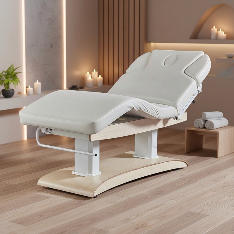 Spa And Wellness Center - เตียงนวดไฟฟ้าปรับระดับได้ พร้อมฐานลายไม้แบบกำหนดเองจากโรงงาน สำหรับสปาและศูนย์สุขภาพและคลินิก